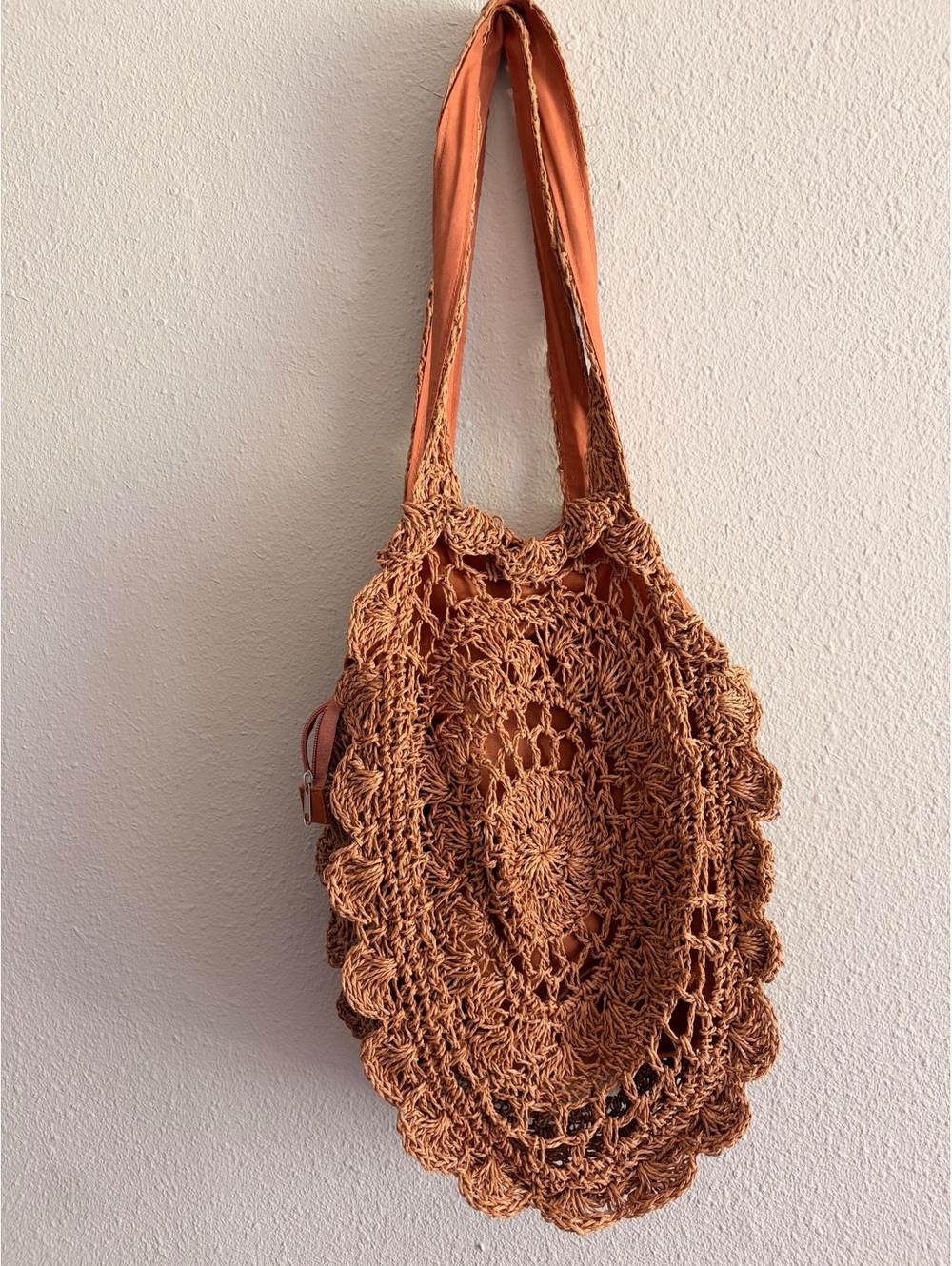 Handmade Crochet Tote Bag with Fabric Lining